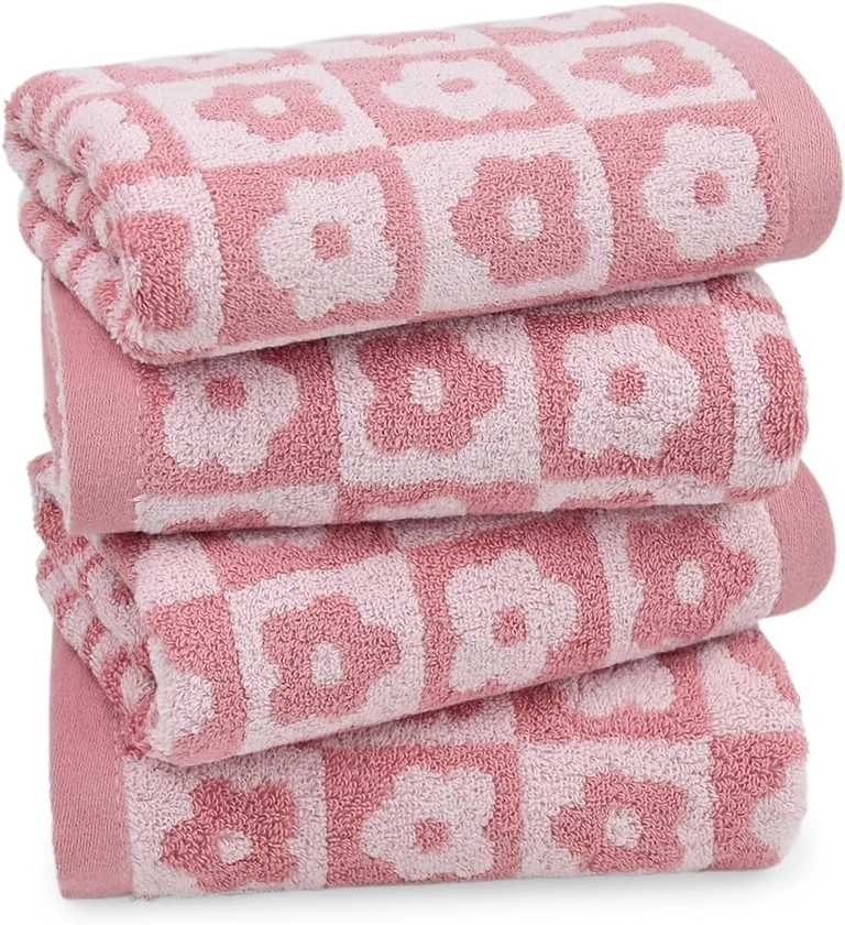 Amazon.com: Jacquotha Cotton Hand Towels Pink Checkered Floral - Quick Drying Hand Towel Set of 4, Gift for Women Girls, 29” x 13” : Home & Kitchen