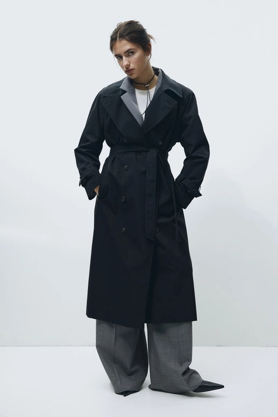 Trench-coat à fermeture croisée - Encolure en V - Manches longues - Noir - FEMME | H&M FR