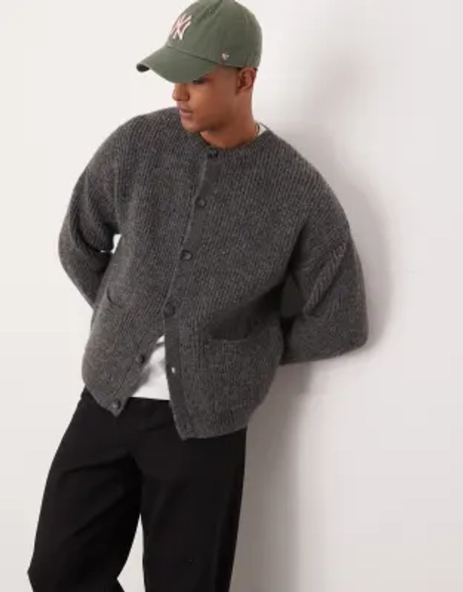 ASOS DESIGN - Gilet ras de cou décontracté coupe carrée en maille épaisse avec laine - Gris | ASOS