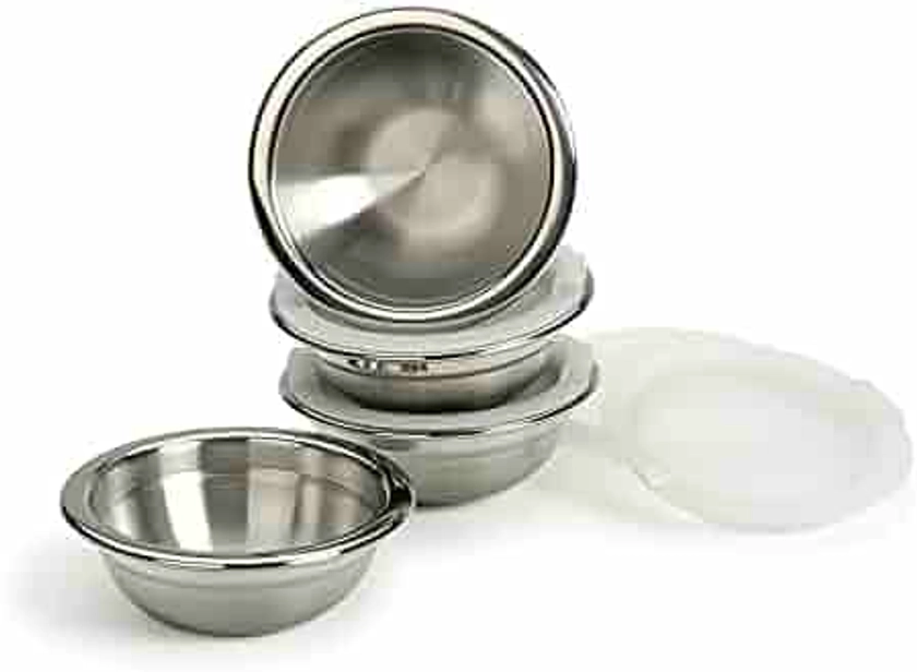 RSVP International Kitchen Prep Bowl Collection Stainless Steel, Dishwasher Safe, 1 Cup Capacity, Set of 4, w/Lids, Stainless