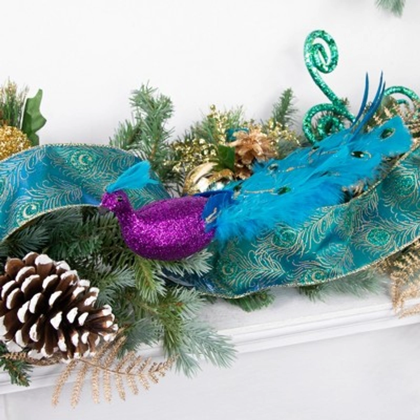 NORTHLIGHT 12" Glittered Jeweled Peacock Bird Clip-On Christmas Ornament - Purple/Blue