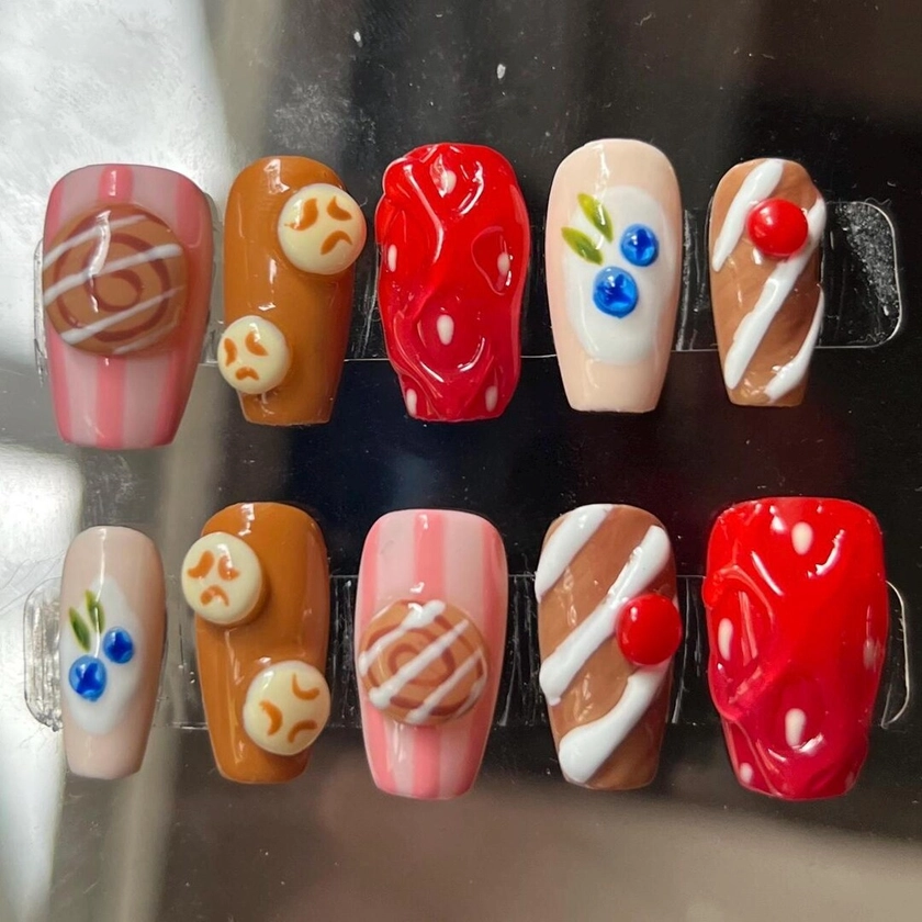 Custom 3D dessert Press On Nails, summer time nails, food nails, 3D art nails, long lasting press ons, dessert food nails, y2k nails, nails