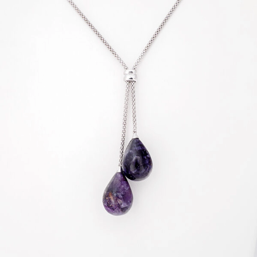 Sterling Silver Blue John two stone drop necklace - CWSN462 | Shop Online | Blue John Gems Ltd