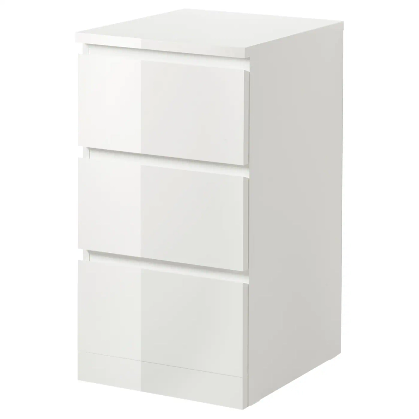 MALM Commode 3 tiroirs - brillant blanc 40x78 cm