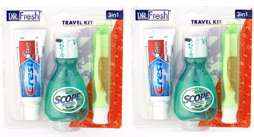 Dr Fresh Dental Travel Kit Crest Toothpaste Scope Mouthwash Toothbrush w/ Case (2 packs) - Walmart.com
