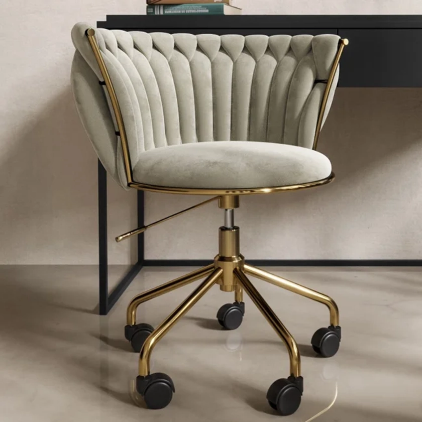 Cream Velvet Knotted Swivel Office Chair - Verity - Furniture123