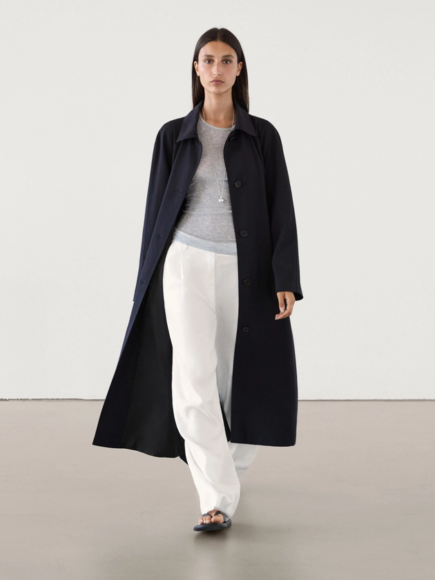 Trench fluide bleu marine avec ceinture · Bleu Marine Sombre · Manteaux Et Vestes | Massimo Dutti