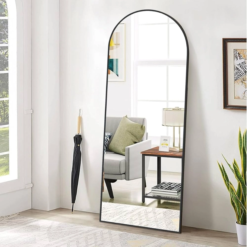 Koonmi Miroir Complet arqué, 53 x 163 cm, Grand Miroir sur Pied bombé sur Toute la Longueur, monté au Mur, incliné, Miroir de Sol pour Le salon, Noir