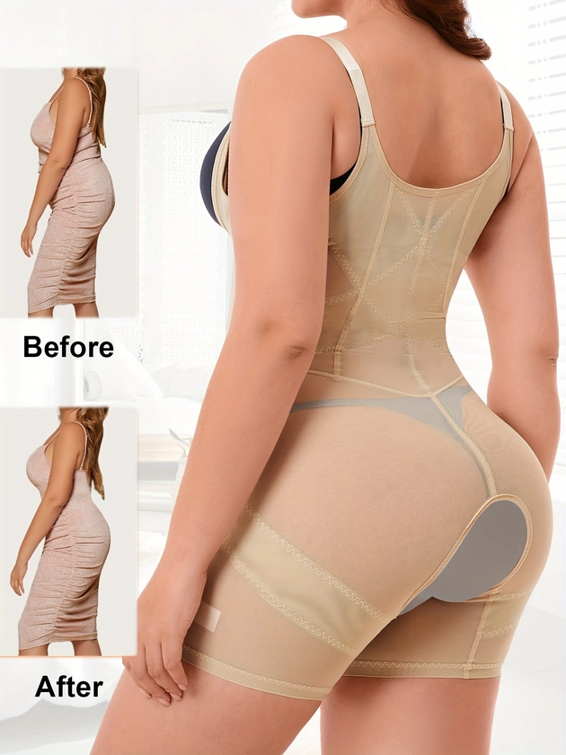 Adjustable Breasted Shapewear Bodysuits, Mesh Breathable Slimming One-piece Tank Romper For Women