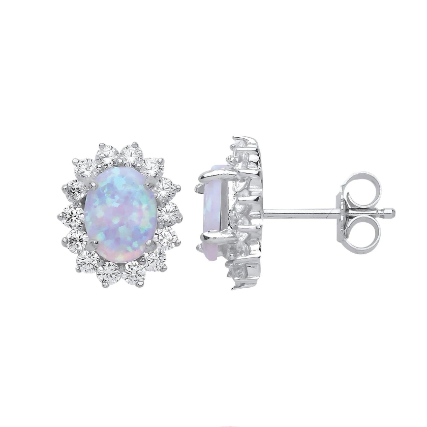 Jewellery | Silver oval Opal Royal Cluster Stud Earrings - GVE375OP | Jewelco London