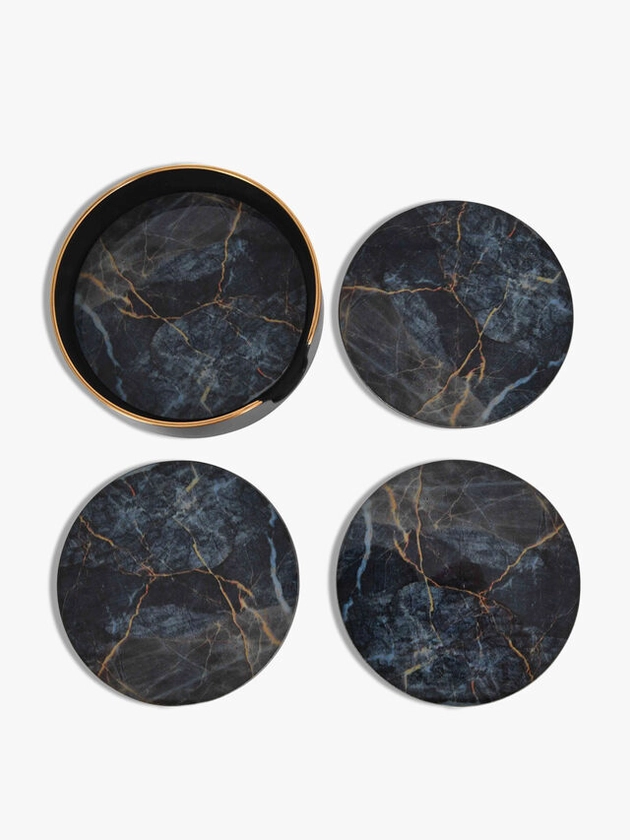 Libra Interiors Vesuvius Black and Gold Set of 4 Coasters