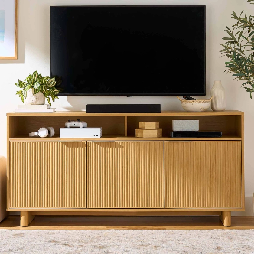 Better Homes & Gardens Lillian Fluted TV Stand for TVs up to 70", Natural Pine Finish - Walmart.com