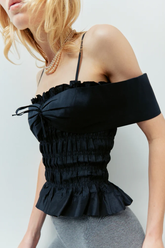 elsa shirred cami - black taffeta