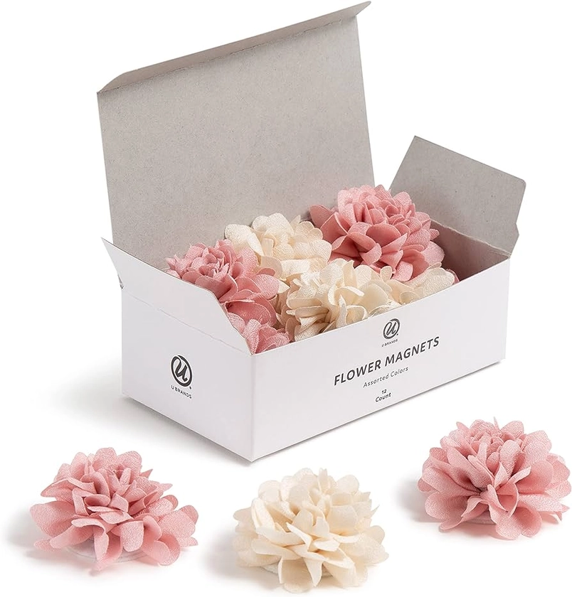 U Brands Mini Flower Magnets Set, Office Supplies, Pink and Cream, 12 Count