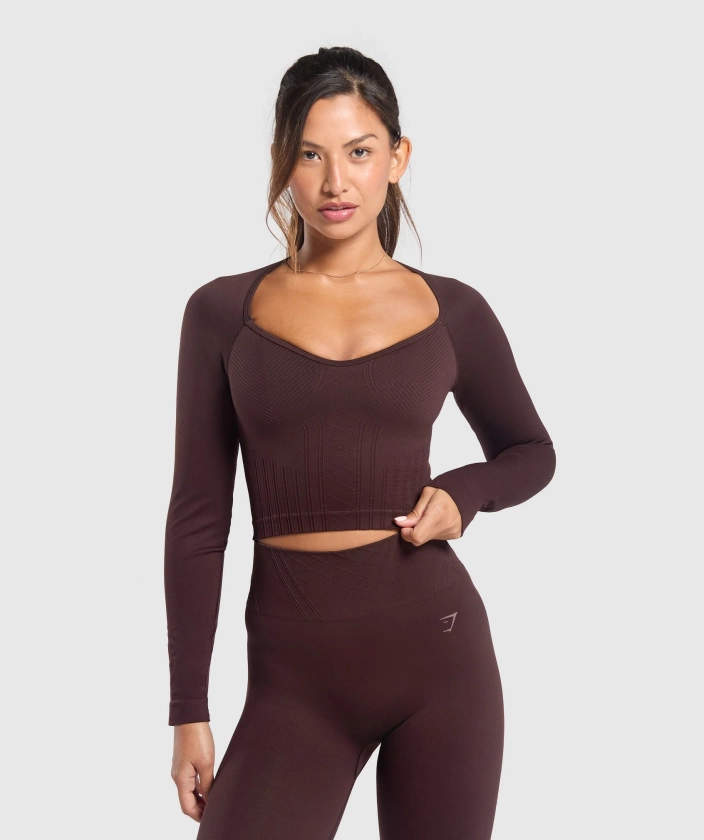 Gymshark Corset Seamless Long Sleeve Top - Heritage Brown