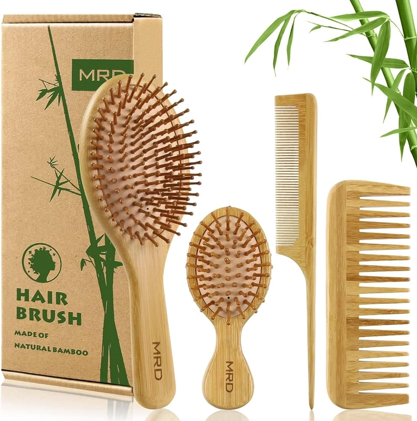 Amazon.com : MRD Hair Brush Set, Natural Bamboo Comb Paddle Detangling Hairbrush, Wide-tooth and tail comb No Bristle, suit for Women Men and Kids Thick/Thin/Curly/Dry Hair Gift kit Yellow : Beauty & Personal Care