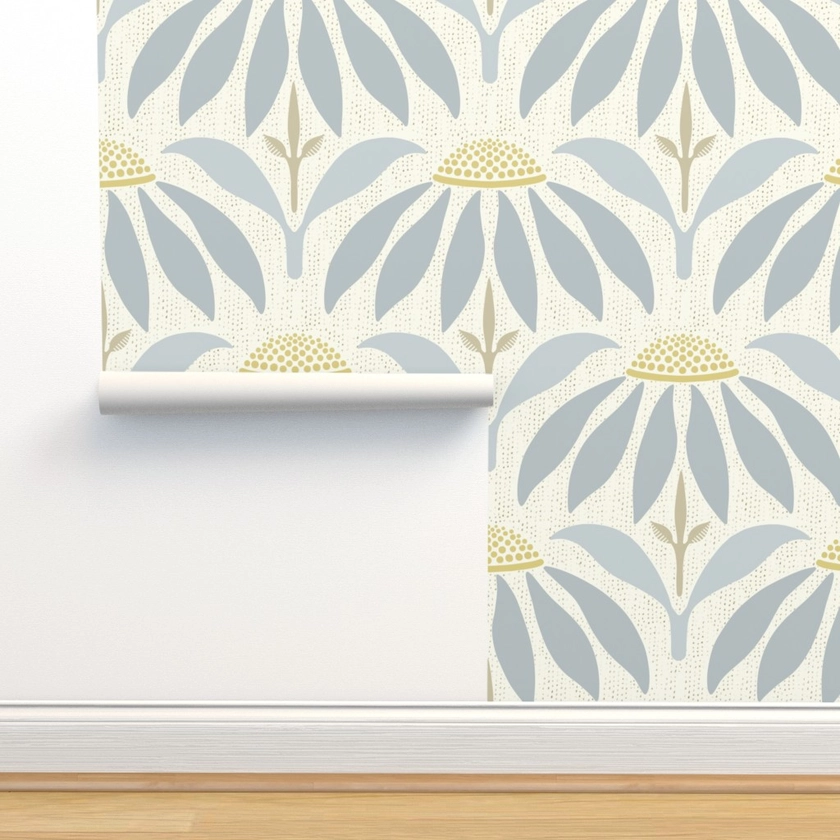 Meadow coneflowers in pale blue and gold Wallpaper | Spoonflower