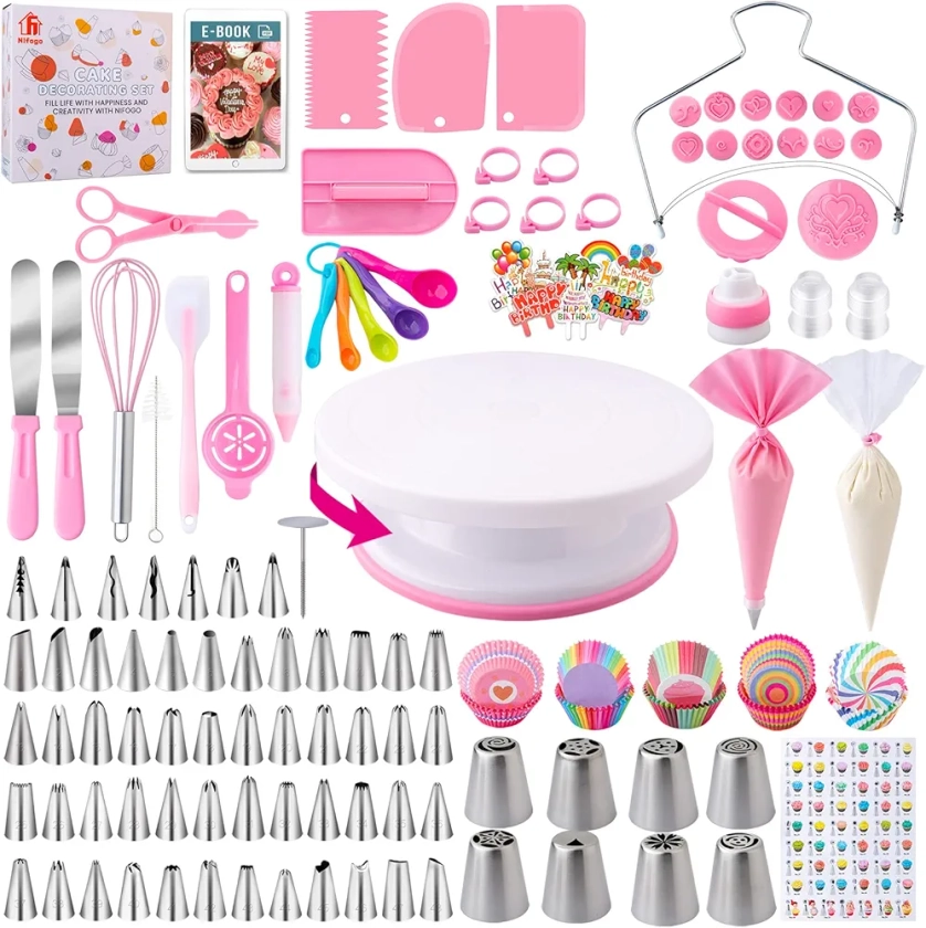 Kit Patisserie Douille Patisserie 305pcs, Nifogo Accessoire Patisserie, Ustensiles à Pâtisserie Inclure Plateau Tournant Gateau, Poche a Douille, Coupe-Gâteau, Spatule