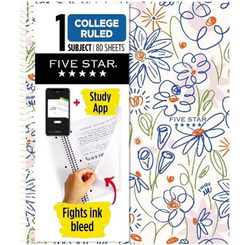 Five Star 80ct College Ruled Notebook Cartoon Floral