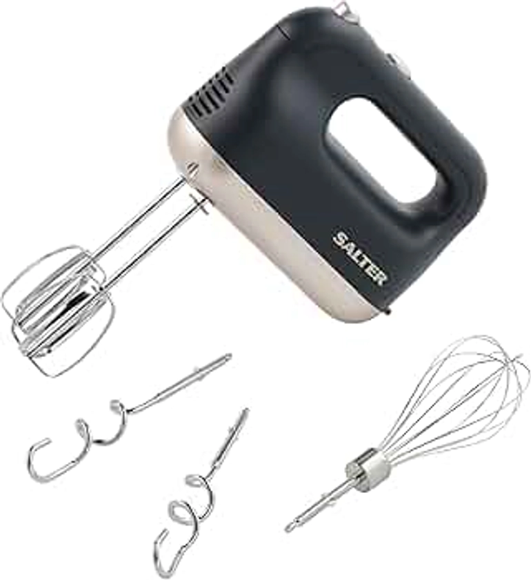 Salter EK5512BGRY Marino Hand Mixer – 250W Electric Whisk, 5 Speed, Stainless Steel Attachments, 2 Mixing Beaters, 2 Dough Hooks and Balloon Whisk, Eject Button, Baking Kitchen Food Mixer