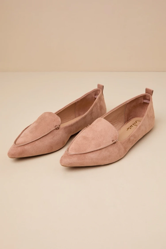 Emmy Camel Suede Pointed Loafers