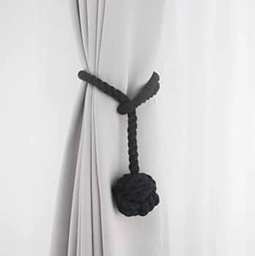 JQWUPUP Rustic Curtain Tiebacks - Outdoor Curtain Holdbacks Holders - Cotton Drape Tie Backs Rope for Curtains (Black, 2 Pack)