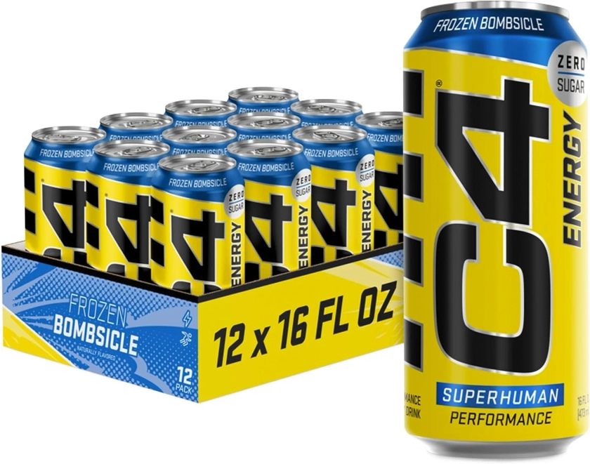 C4 Energy Drink 16oz (Pack of 12) - Frozen Bombsicle - Sugar Free Pre Workout Performance Drink with No Artificial Colors or Dyes - Walmart.com