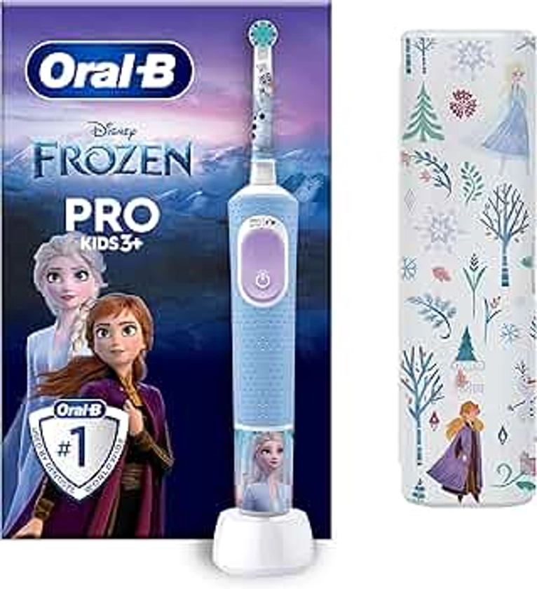 Oral-B Pro Kids Brosse à Dents Électrique Enfant, Reine des Neiges Disney, 1 Brossette Brossage Doux, 1 Étui Voyage, Minuteur et Vibrations, Batterie Rechargeable, 4 Stickers, 3 Ans et Plus