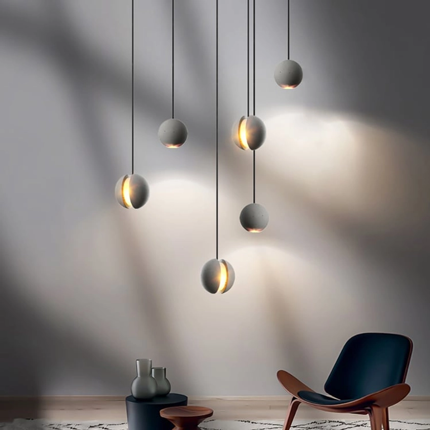 Suspension Moon Cement gris ensemble de 6 | Homary FR