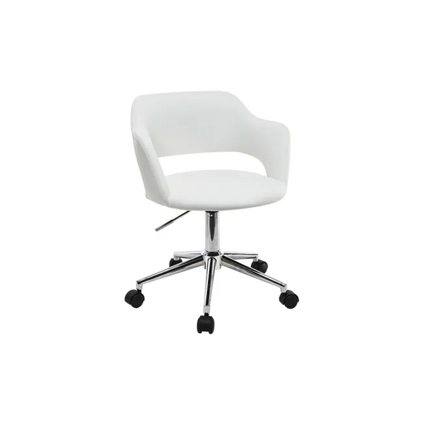 Chaise de bureau à roulettes design blanc et acier chromé JESSY | Leroy Merlin