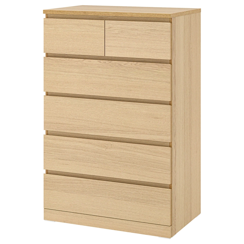 MALM commode 6 tiroirs, plaqué chêne blanchi, 80x123 cm - IKEA