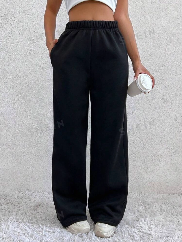 SHEIN MOOSTA Solid Elastic Waist Sweatpants