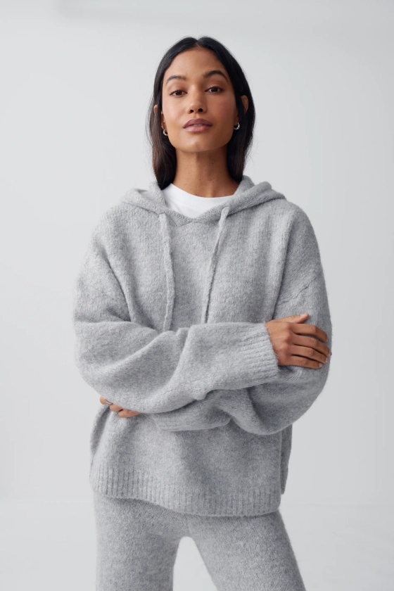 Knitted hoodie - Grå - Dam - Gina Tricot