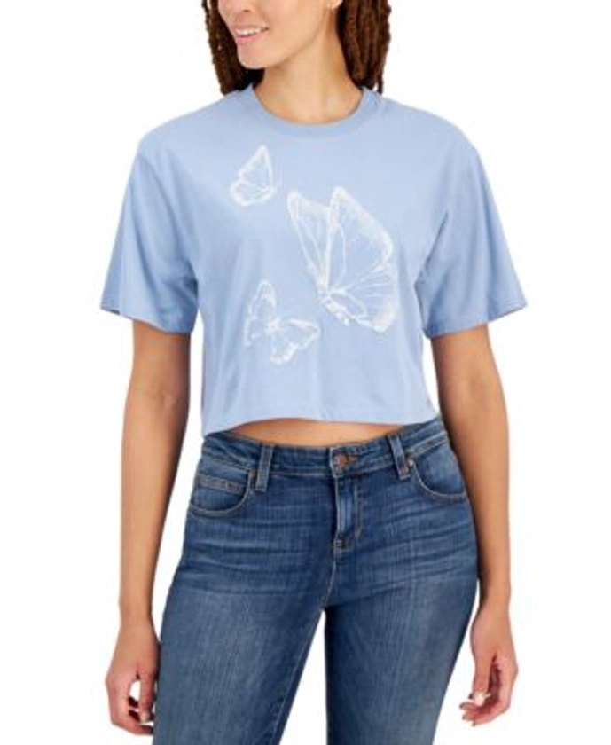 Self Esteem Juniors' Butterfly Puff-Print Cropped T-Shirt