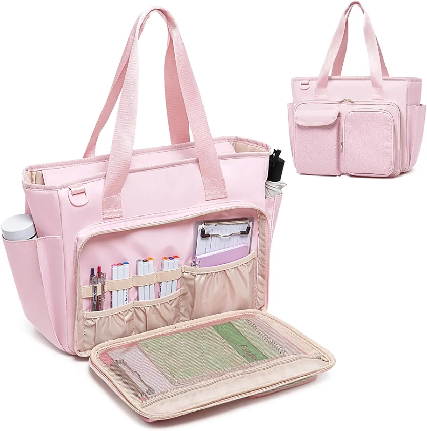Fasrom Teacher Tote Bag with Laptop Compartment, Teacher Work Bag for Women and Teaching Supplies, Pink (Patent Design)