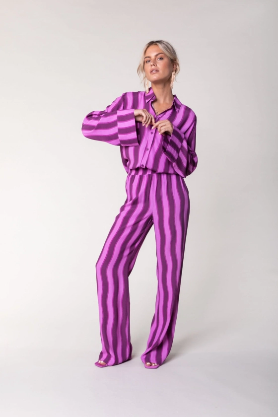 Melody Stripes Straight Pants | Purple