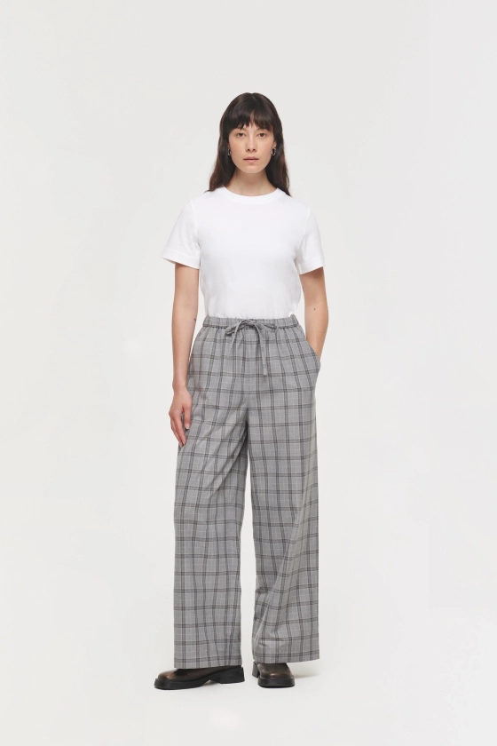 Dariel | Drawstring Trouser in Grey Check | ALIGNE