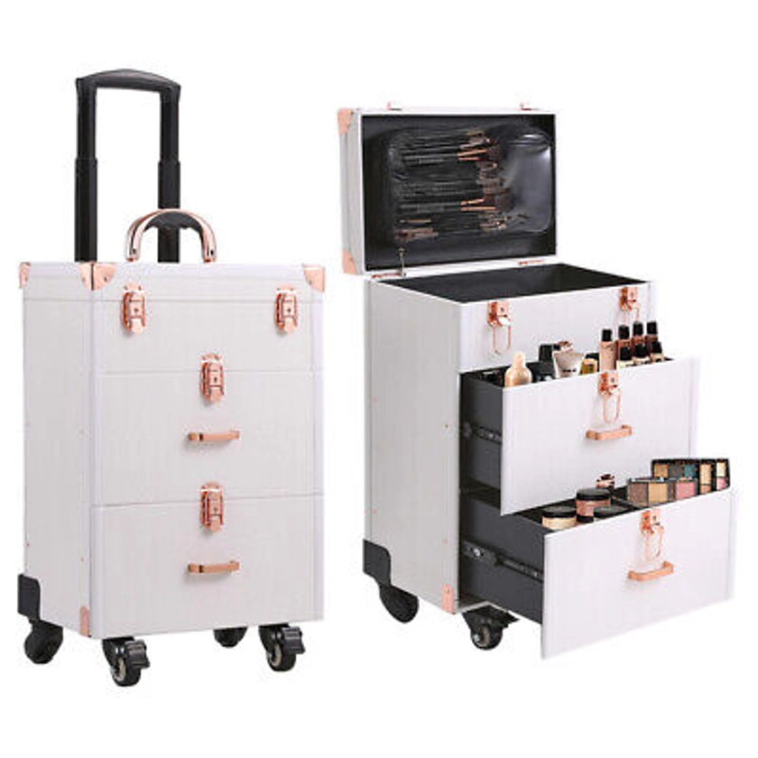 Rolling Cosmetic Case Makeup Trolley Suitcase on Wheels Vanity Storage Organiser | eBay