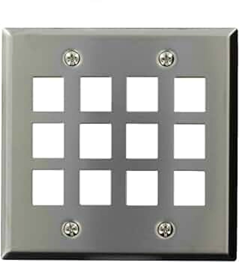 Leviton 43080-S12 QuickPort Wallplate, Dual Gang, 12-Port, Stainless Steel