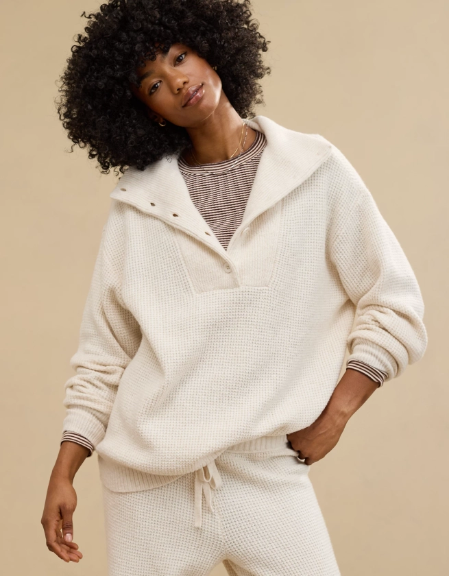 Aerie CozyUp Waffle Button Sweater