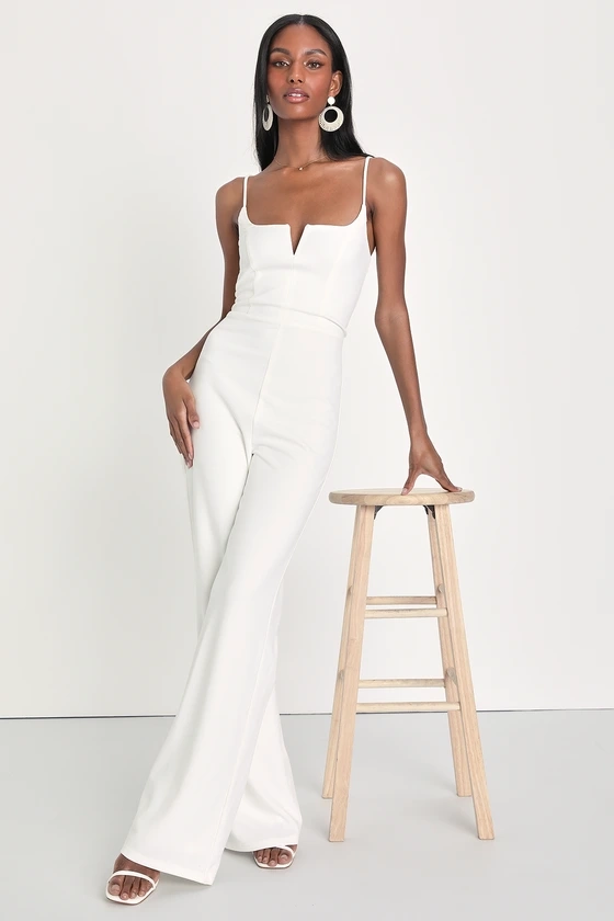 Cheers to Chic Ivory Sleeveless Wide-Leg Jumpsuit