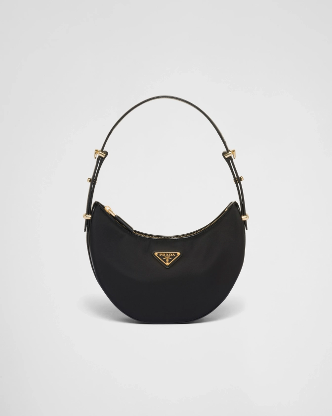 Black Prada Arqué Re-Nylon and brushed leather shoulder bag | PRADA