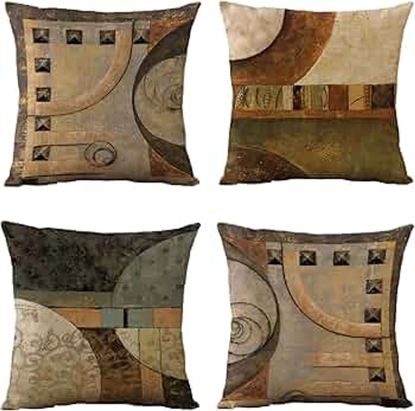 EMPO 4PCS Vintage Geometric Decorative Throw Pillow Covers Pillow Cases Cushion 45 x 45 CM for Living Room, Couch and Bed (Brown)