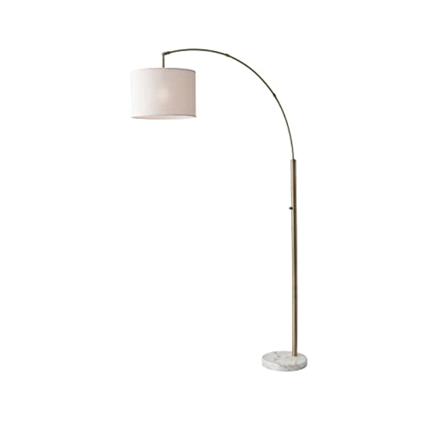 Adesso Bowery 73.5-Inch H Antique Brass Arc Floor Lamp with Off-White Textured Drum Shade (4249-21)