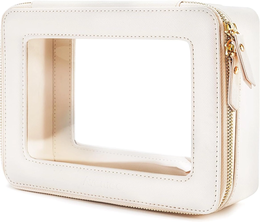 Amazon.com: Makeup Bag for Women, Clear Cosmetic Bags Travel Toiletry Bag, Heavy Duty Makeup Organizer, Cute Makeup Case Bag Accessories with Clear Windows & Gold Zippers(White) : Beauty & Personal Care
