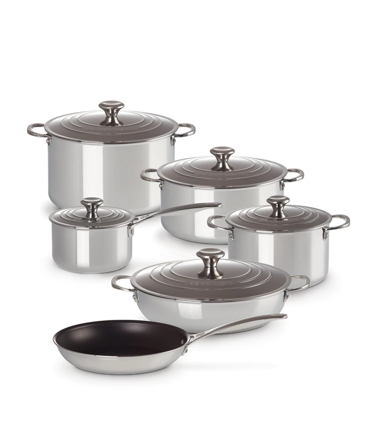 Le Creuset Stainless Steel 3-Ply Stainless Steel Signature Saucepans (Set of 6) | Harrods UK