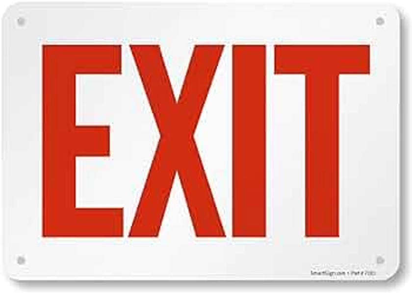 SmartSign Aluminum Sign, Legend "Exit", 7" high x 10" wide, Red on White