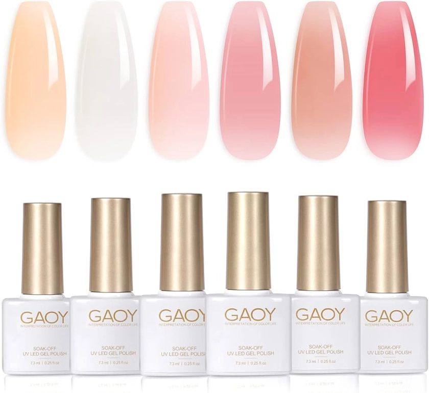 Amazon.com : GAOY Milky White x Jelly Nude Gel Nail Polish Set, 6 Transparent Colors Sheer Pink Orange Gel Nail Kit for Salon Gel Manicure and Nail Art DIY at Home : Beauty & Personal Care