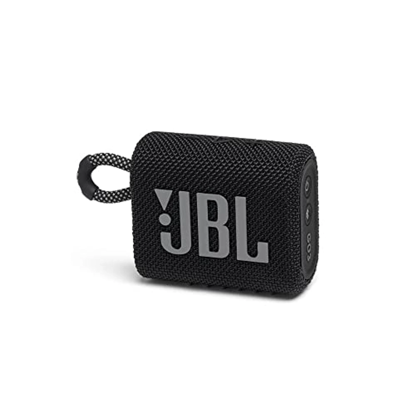 JBL GO 3 - Wireless Bluetooth portable speaker with integrated loop for travel with USB C charging cable, in black