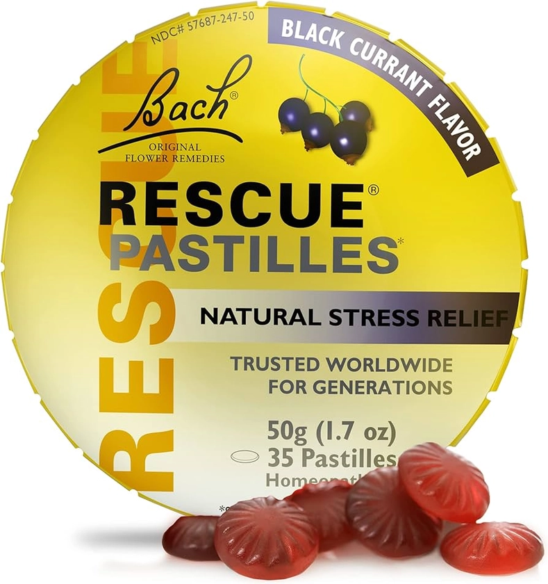 Amazon.com: Bach RESCUE PASTILLES, Black Currant Flavor, Natural Stress Relief Lozenges, Homeopathic Flower Essence, Vegetarian, Gluten And Sugar-Free, 35 Count : Health & Household